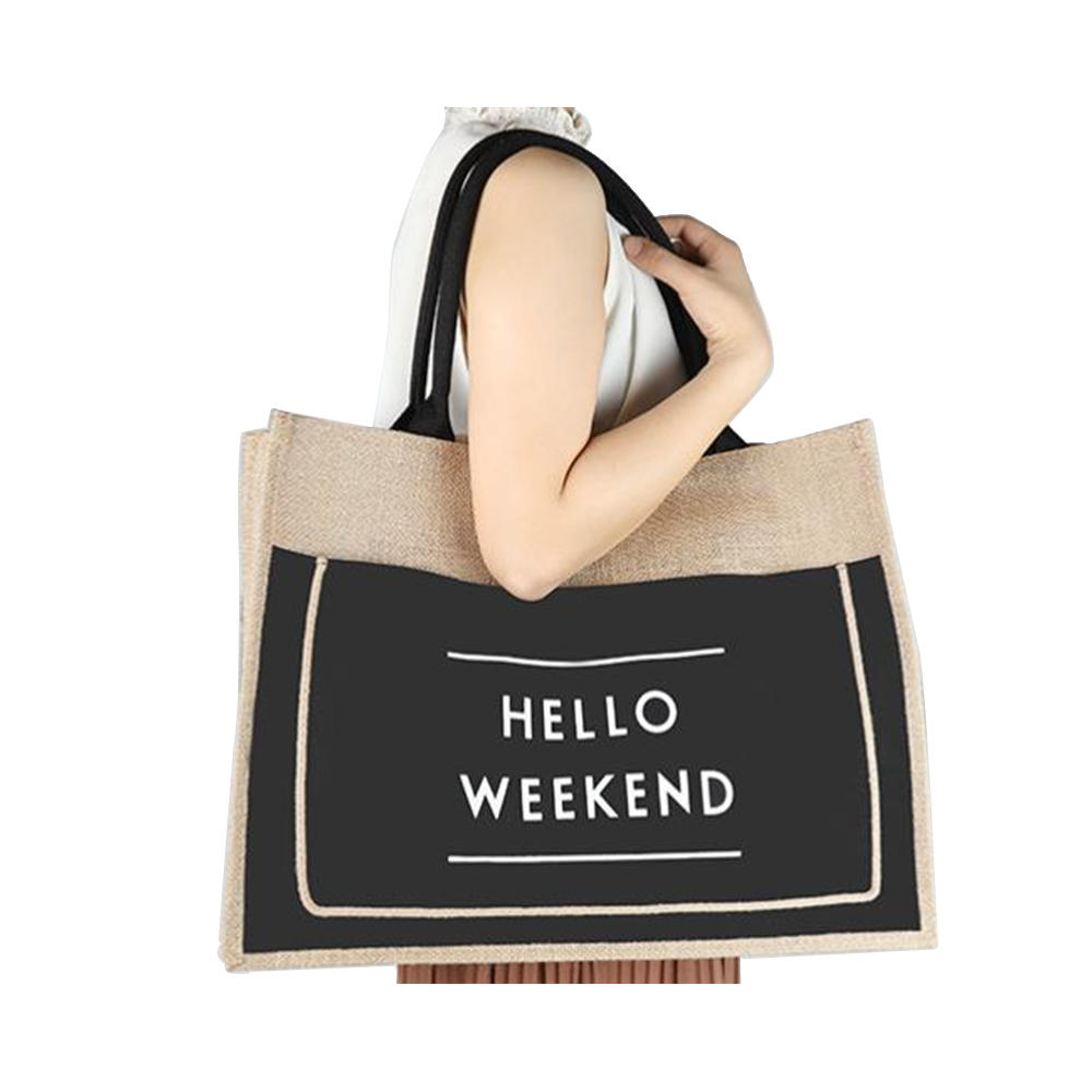 Jute beach bag for women hello weekend vibes burlap beach tote bag inner zipper pocket personalized bag