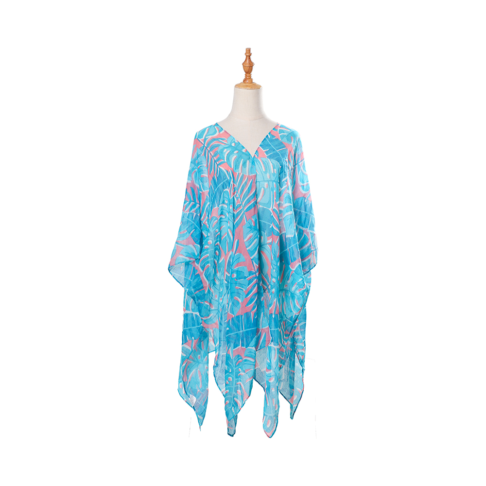100% Voile women's beach cover up swimsuit kimono with bohemian floral print, loose casual resort wear