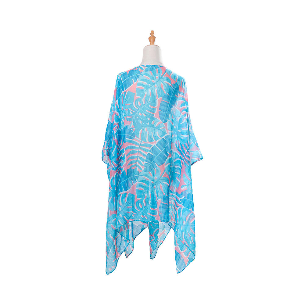 100% Voile women's beach cover up swimsuit kimono with bohemian floral print, loose casual resort wear