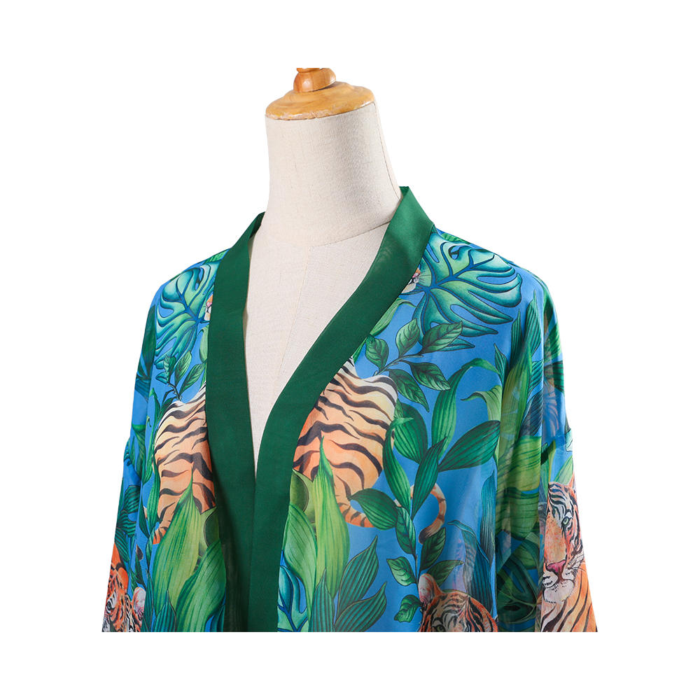 Digital printing chiffon women summer bikini kimono bathing suit cover ups for swimwear