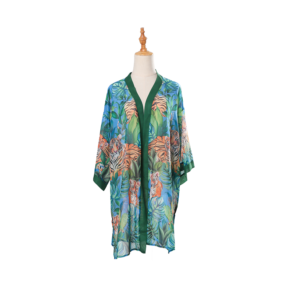 Digital printing chiffon women summer bikini kimono bathing suit cover ups for swimwear
