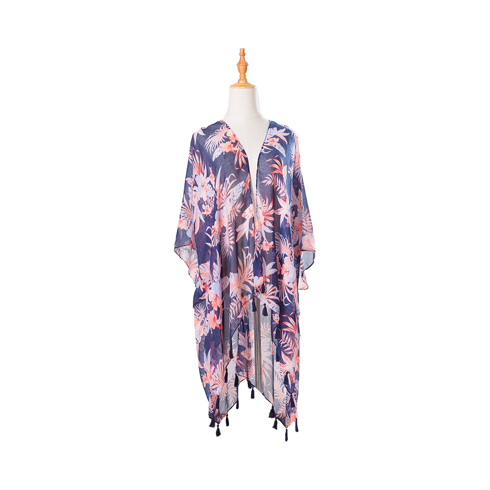 Voile tassel summer thin floral printing chiffon elegant shawls for women