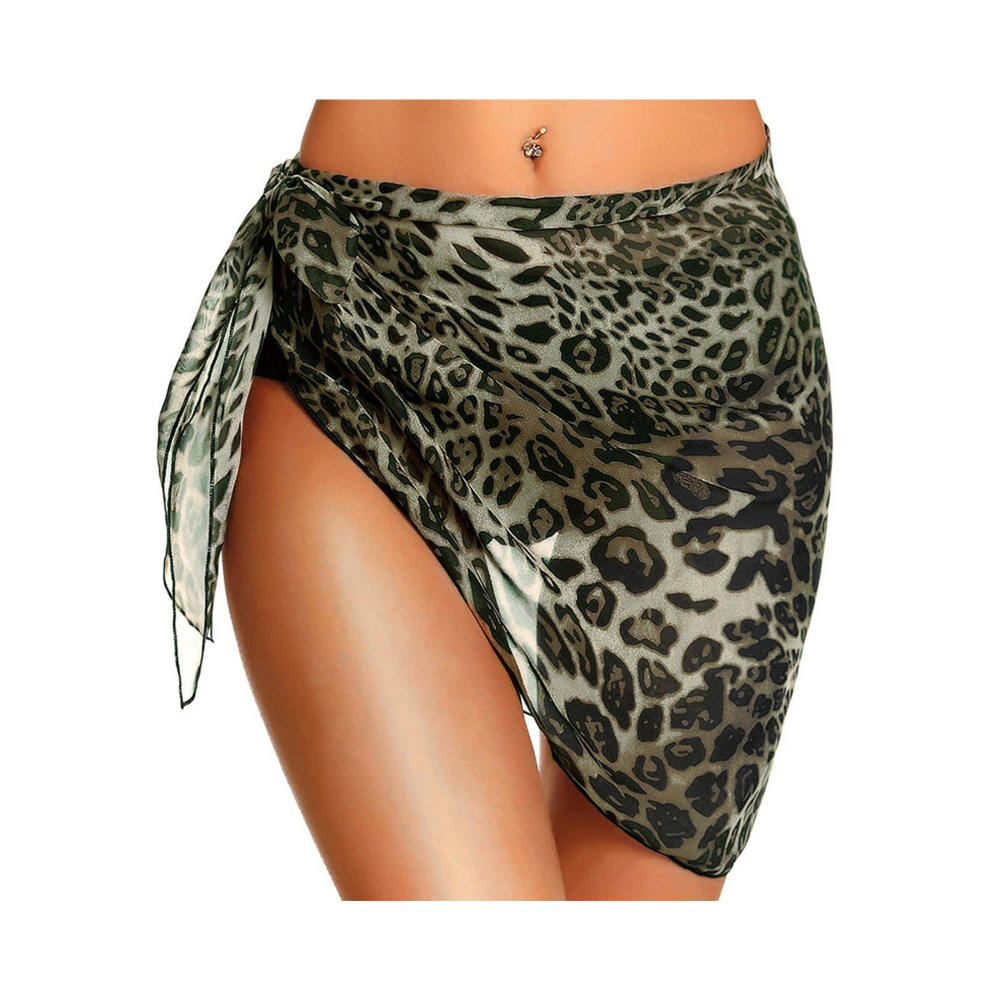 Leopard women's short sarongs beach wrap sheer bikini wraps chiffon cover ups for swimwearS-3XL