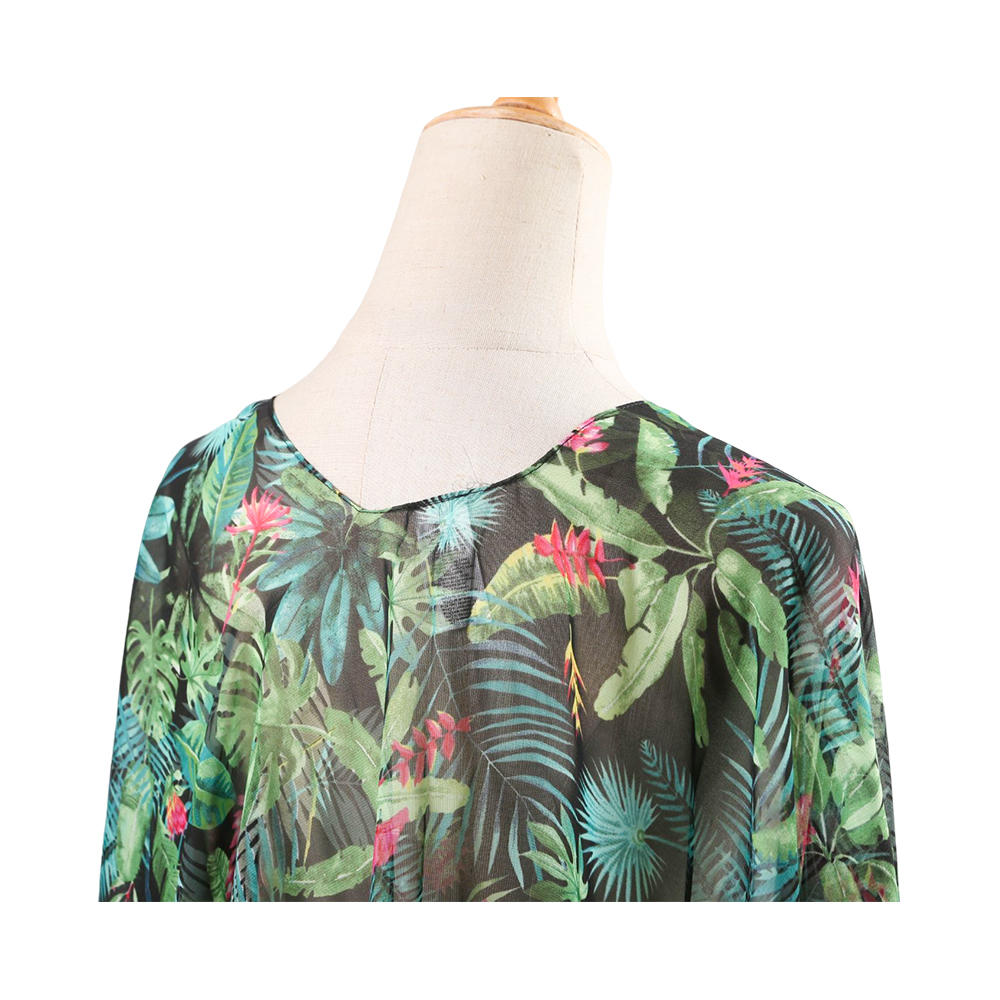 100% Polyester women summer cardigan chiffon floral cover up loose casual top blouse
