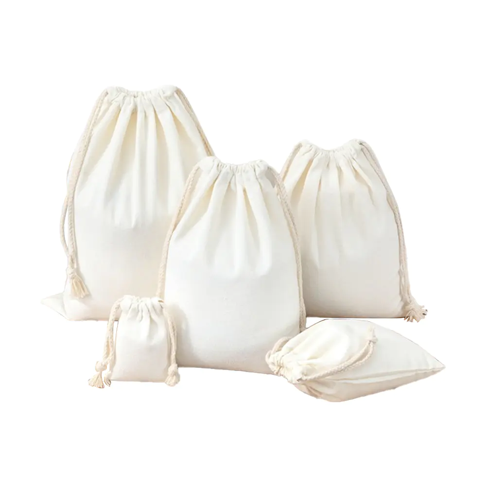 Reusable cotton canvas produce bags with drawstrings