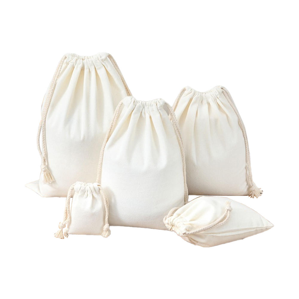 Reusable cotton canvas produce bags with drawstrings