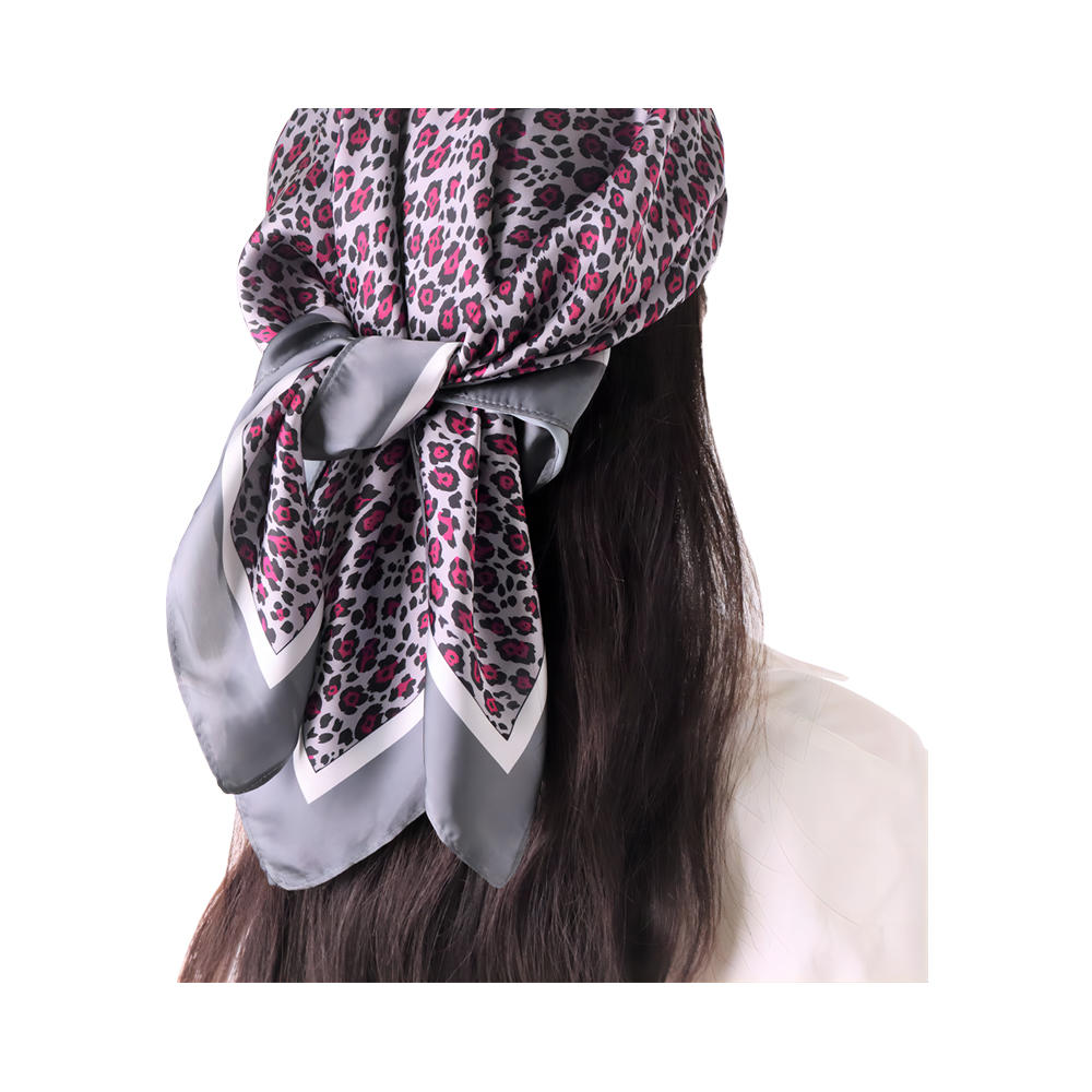 Silk like scarf women's fashion leopard pattern large square satin headscarf headdress
