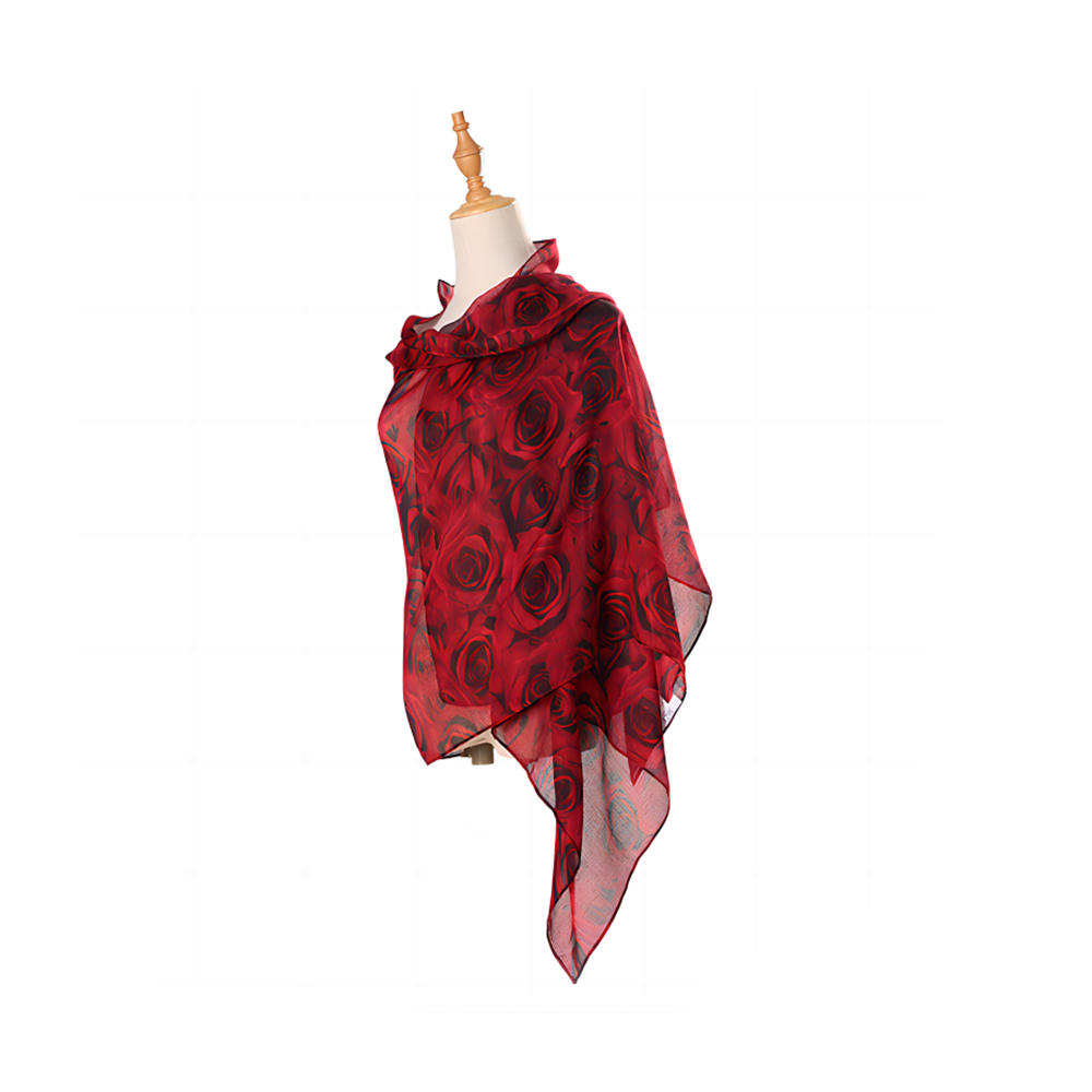 100% Polyester voile scarf for women lightweight rose flower fashion spring fall winter scarves shawl wraps