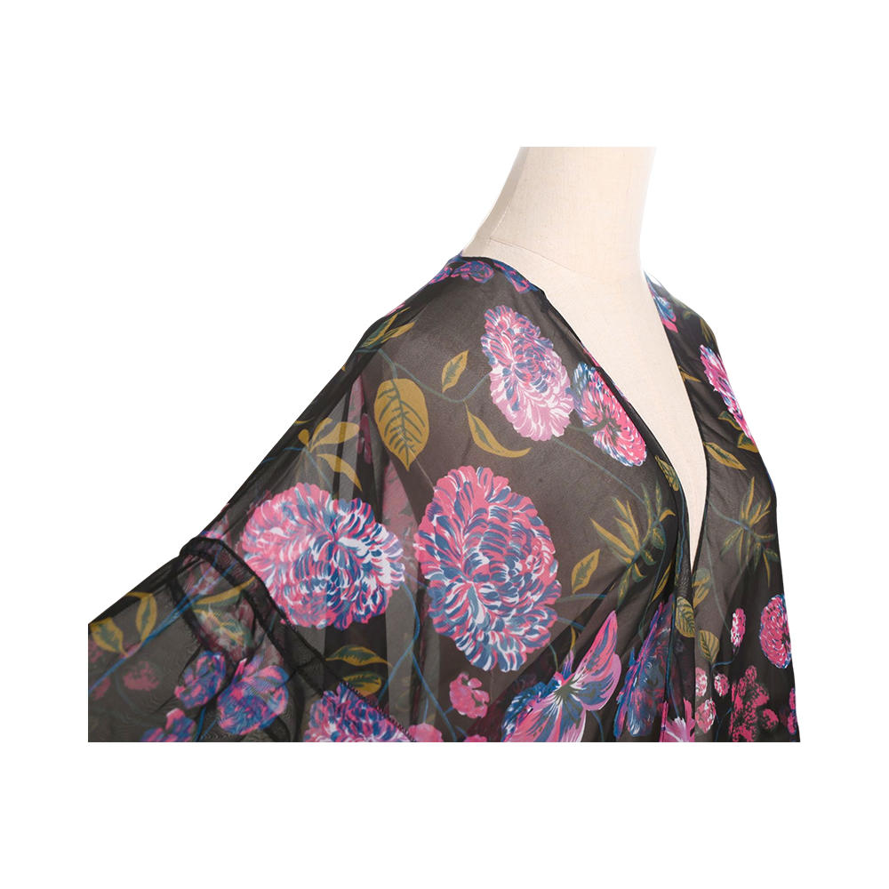 Women's floral print puff sleeve chiffon kimono cardigan loose cover up casual blouse tops