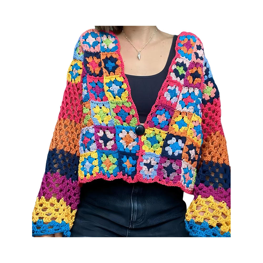 Granny square cardigan coat colorfol patchwork jacket cardigan handmade crochet sweater